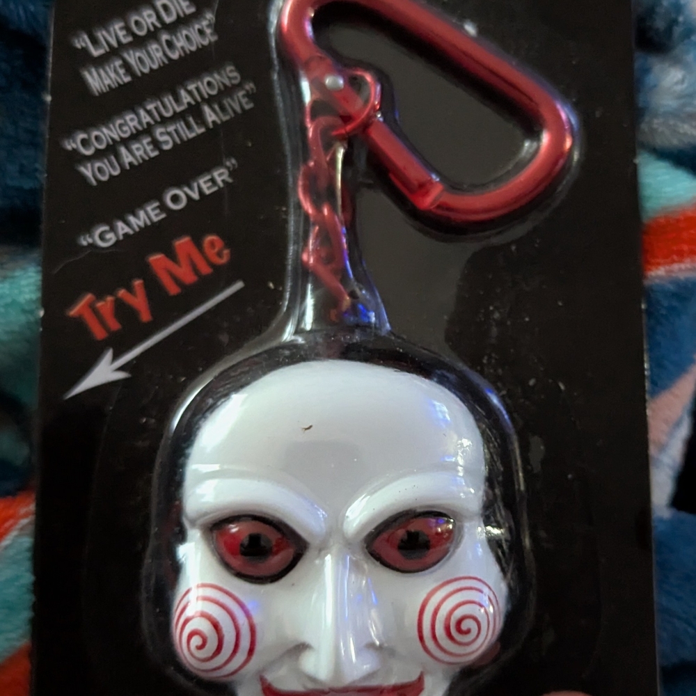 Red and White "Jigsaw" Billy Horror Keychain